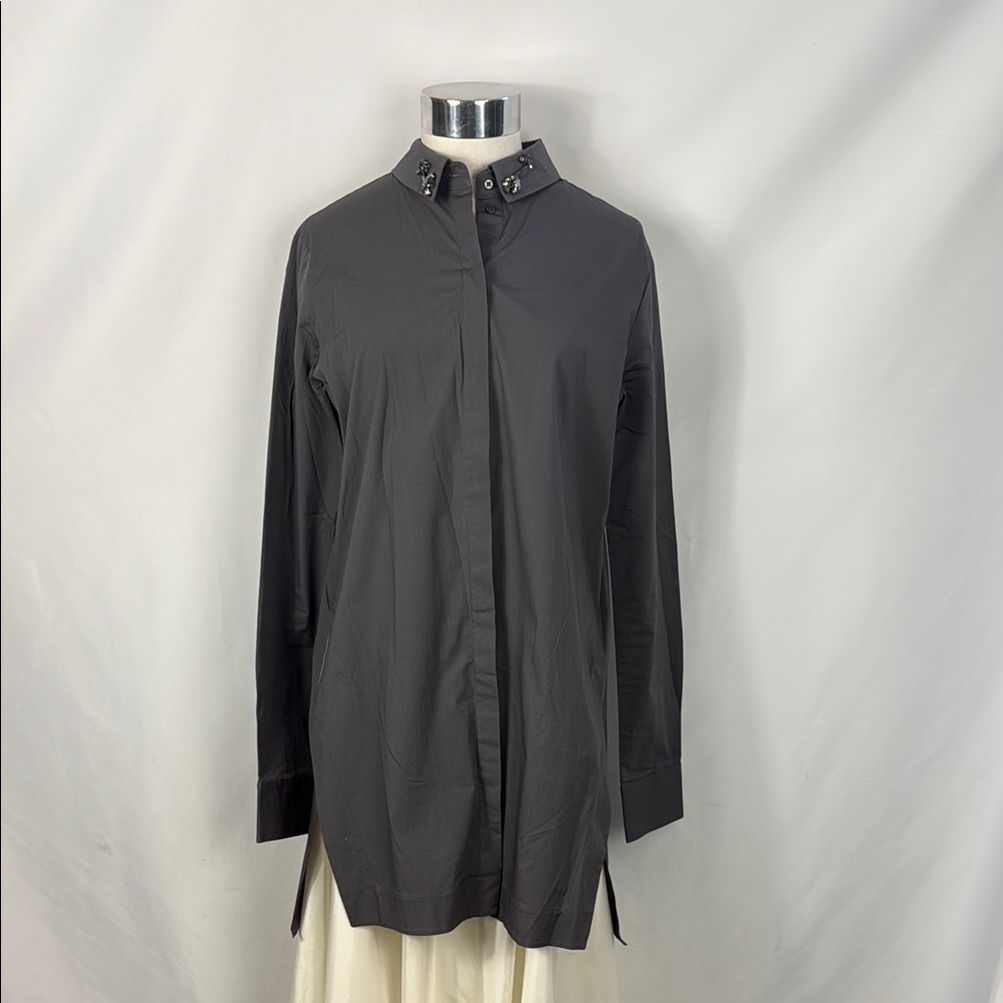 Dorothee Schumacher Gray Beaded Collar Tunic Blouse
